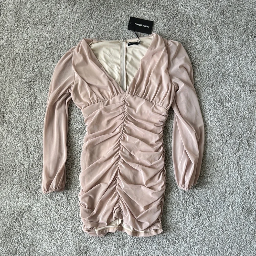 PrettyLittleThing Pink Ruched Mini Dress - Picture 1 of 1